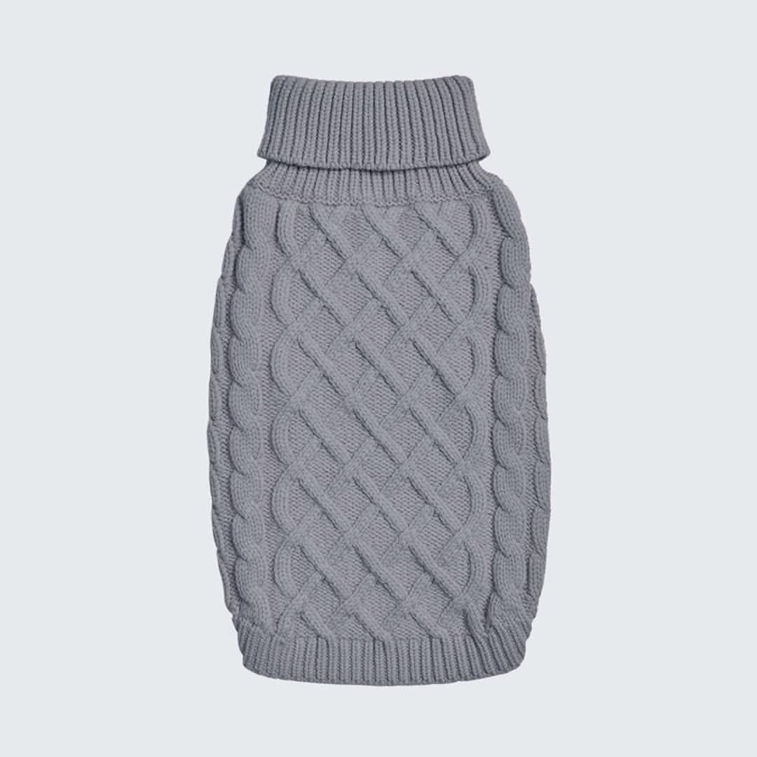 Cable Knit Dog Sweater - Grey - Image 3
