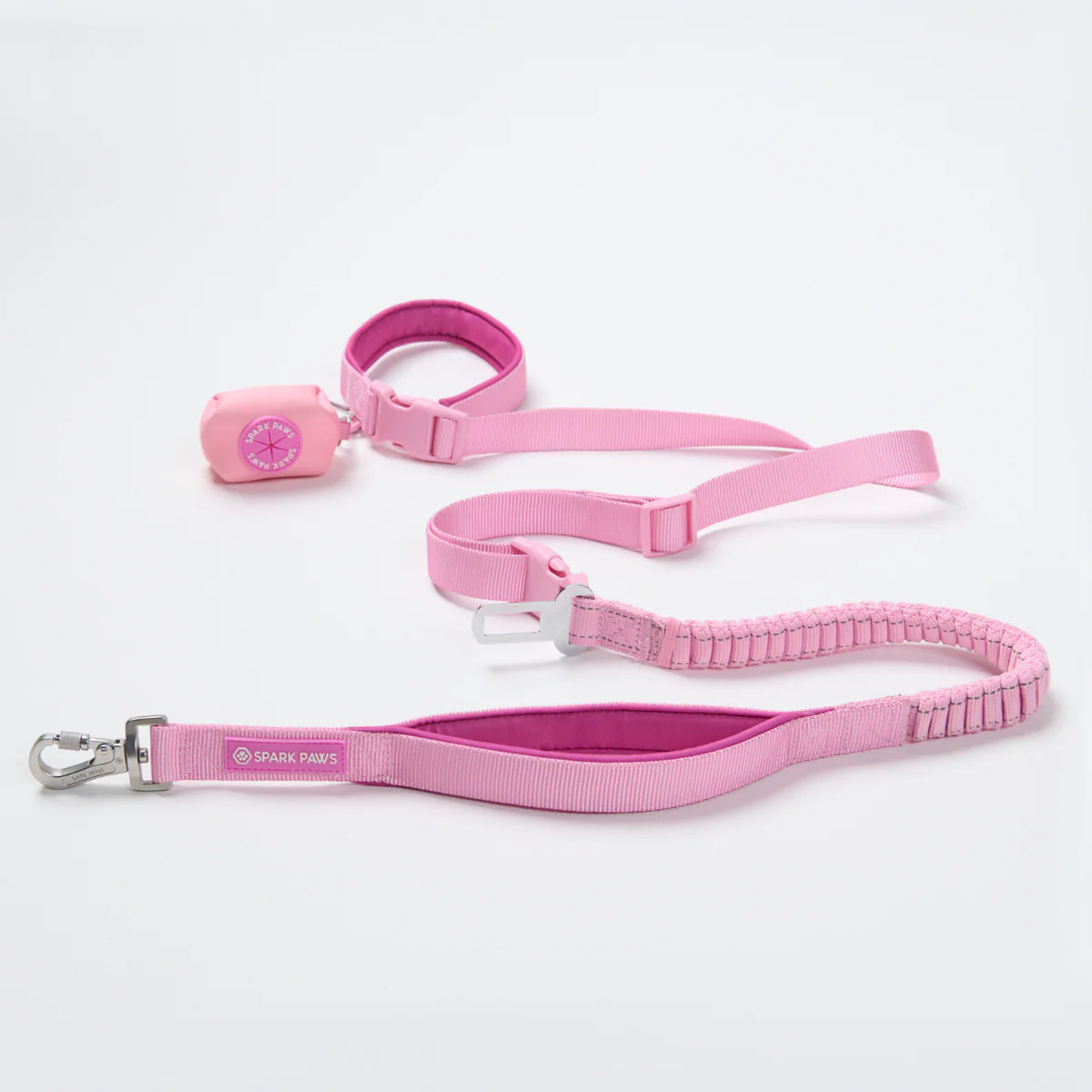 Multipurpose Seatbelt Handsfree Leash & Poop Bag Holder Set - Pink - Image 2