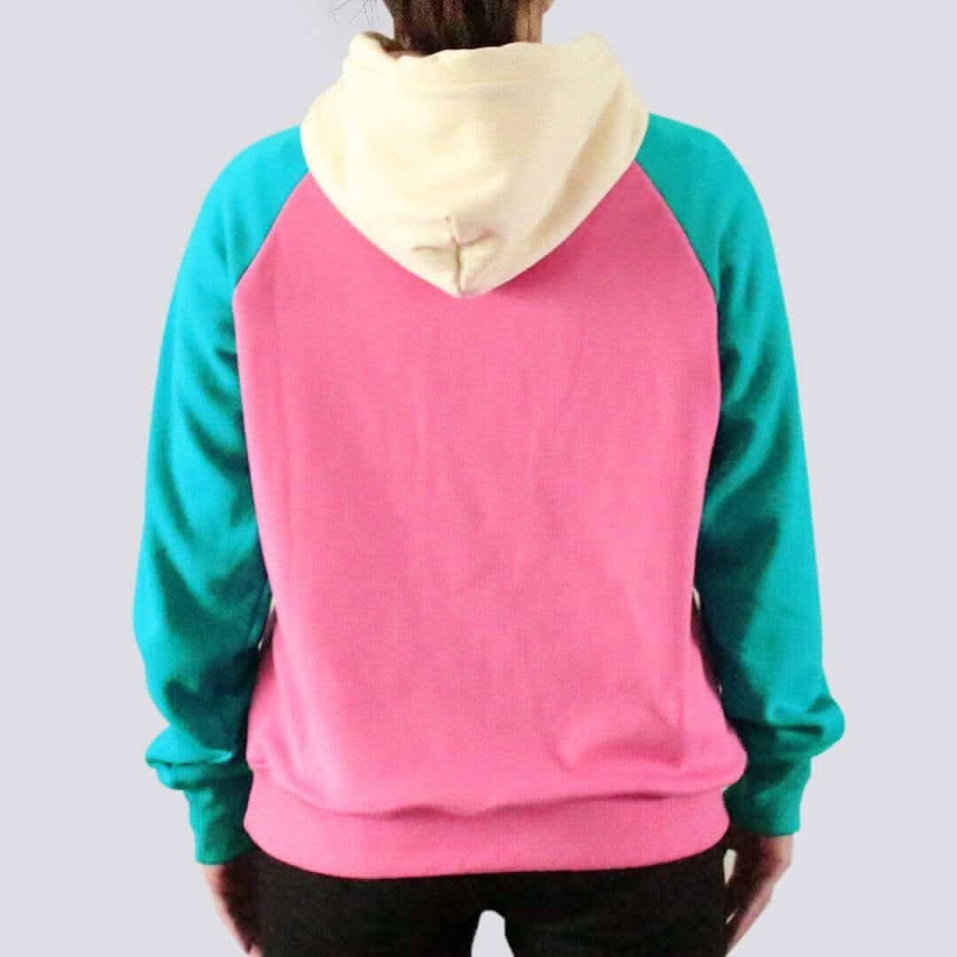 Pink Turquoise Cream Color Block Human Hoodie - Image 3
